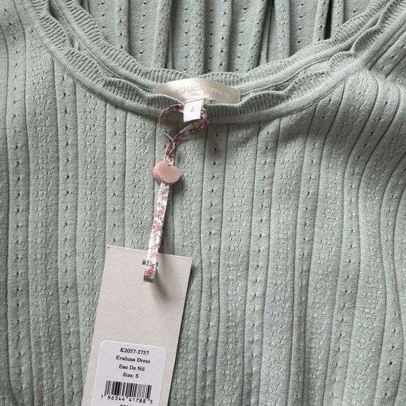 NWT LoveShackFancy Evaluna Stretch Pointelle Mini Dress size S in Eau De Nil - Picture 6 of 8